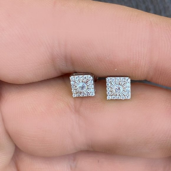 UNISEX Real Solid Sterling Silver Iced Earrings - Picture 4 of 8